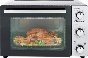 Міні-піч Bestron AOV31PS 31 л з обертальним шампуром та каменем для піци, 1500 Вт, нержавіюча сталь