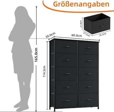 Комод з тканини Somdot з 8/10 висувними ящиками, білий/чорний (30x80x114.5 см)