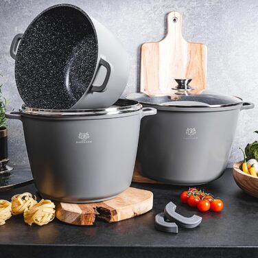 Каструля з антипригарним покриттям 10 літрів з кришкою, діаметр 28 см, з алюмінієвого лиття, для всіх типів плит (включаючи індукцію), сіра. Ідеально підходить для супу, тушкування та приготування великих порцій.