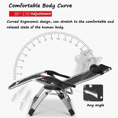 Розкішна лежанка для відпочинку: велика, складана, для саду, патіо, пляжу, басейну, з подушкою, витримує до 200 кг (чорна)