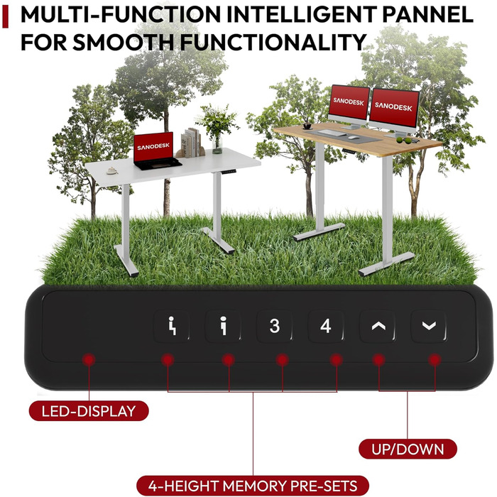 Регульований стіл Sanodesk 120x60 см з дерев'яною стільницею (білий+горіх), електричний, ергономічний, для дому та офісу