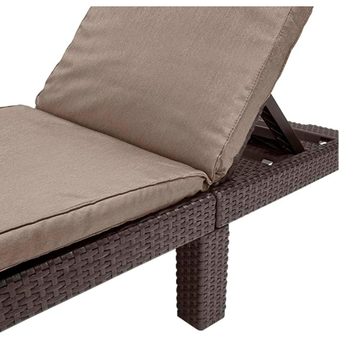 Шезлонг Allibert Daytona Deluxe для саду, тераси та балкону з регульованою спинкою, з подушкою, пластиковий, з імітацією ротангу, 195x65x25,5 см (Коричневий)