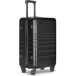 Валіза ETERNITIVE E1 ABS з замком TSA, 360 коліс, тримач для мобільного телефону та напоїв Велика валіза чорного кольору