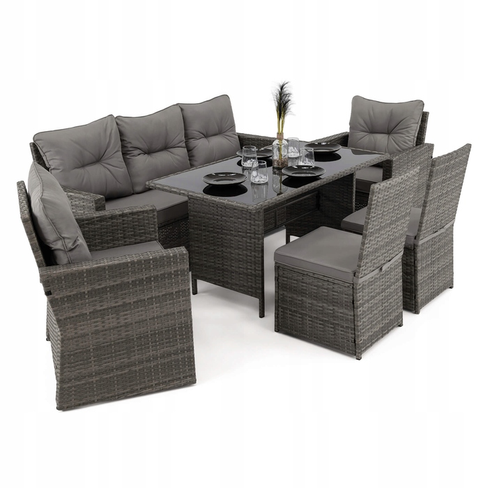 Комплект садових меблів із техноротанга EMWOmeble, сірий, 6 предметів