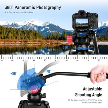 NEEWER відеоштатив 200 см з алюмінію, 360° флюїд-голівка, для DSLR камер Canon, Nikon, Sony, вантажопідйомність 8 кг