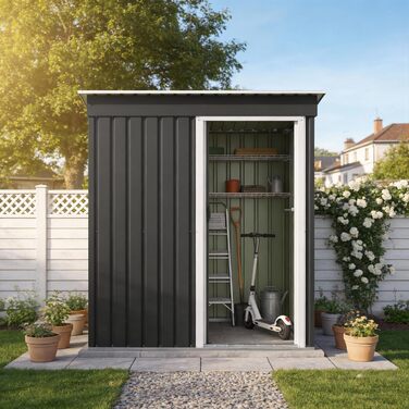 Сарай металевий Devoko 96x98x160 см для саду, тераси, з похилим дахом, антрацит. Комплект: рукавички, замок.