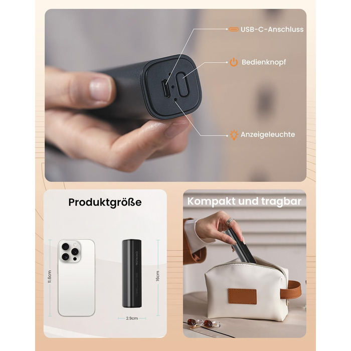 Електричний грівець для рук Gaiatop 8000mAh з LED-ліхтариком (2 шт.), магнітний, 3 швидкості нагріву, для жінок, сім'ї, активного відпочинку, чорний