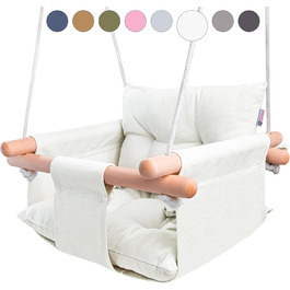 Дерев'яна гойдалка для малюків Cateam - ідеальна для дому та саду. З безпечним ремінцем, від 12 місяців. Елегантно-кремовий колір.