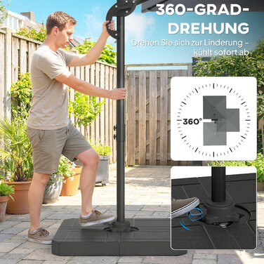 Сонячний парасоль з алюмінієвим каркасом Ø244 см з ручним механізмом, стійка, водовідштовхувальне покриття, поворот на 360°, темно-сірий