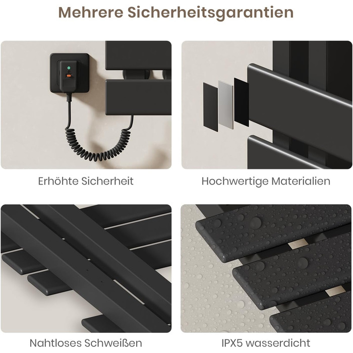 Електричний рушникосушар EMKE з Wi-Fi, 1000 x 500 мм, 320W, чорний (правий)