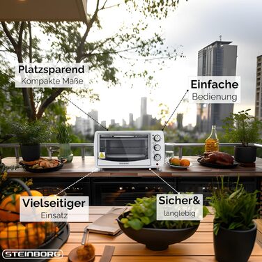 Міні-піч 13 літрів, 1200 Вт, піч для піци, 65°-230°C, таймер, піддон для крихт, міні-піч