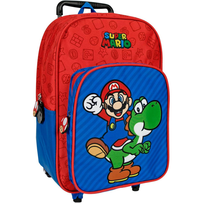 Дитячий рюкзак Super Mario на колесах - Рюкзак для дитячого садка для дітей 3 4 5 6 років - Шкільна сумка-візок з Yoshi - Рюкзак на колесах зі знімними колесами для маленьких хлопчиків - 36x25x12 см