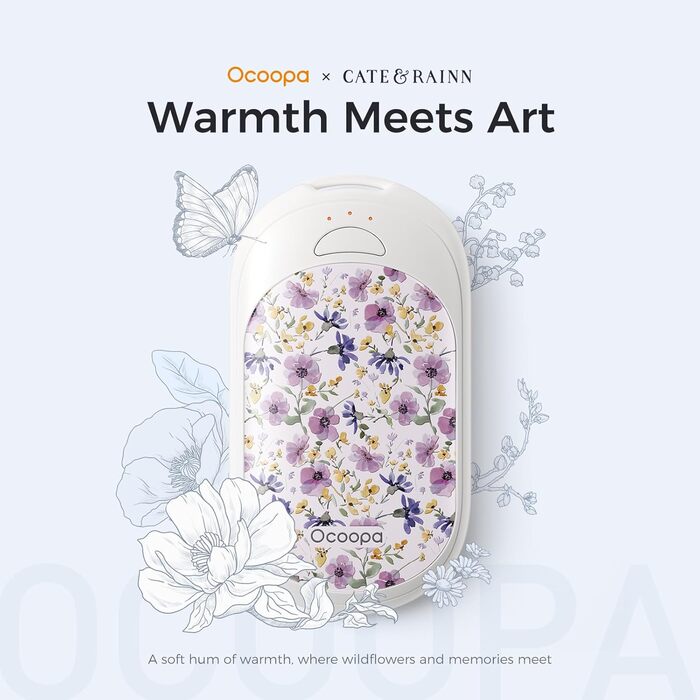 Електричні грілки для рук OCOOPA 2 шт. з магнітом, 5000mAh, 3 режими нагріву, компактні, для рукавичок, сумки, зимові аксесуари, подарунок, фіолетовий/білий (Ocoopa x Artist in Bloom)