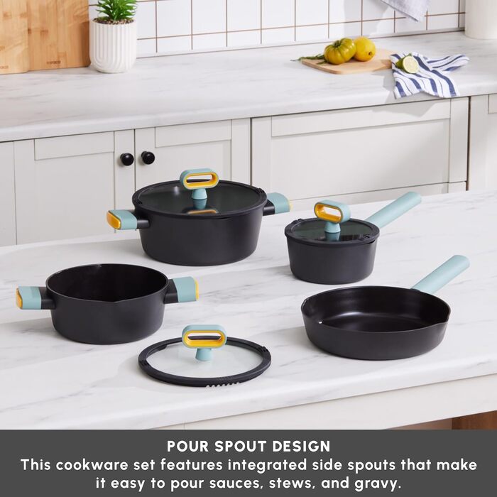 Набір кухонного посуду Karaca Fancy 7 предметів з кераміки з кришкою з скла, антипригарне покриття SwissCrystal без PFAS, включає каструлю, каструлі з кришками та сковороду