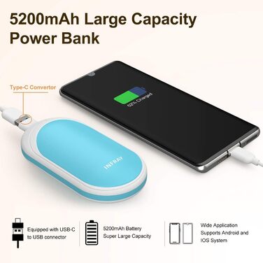 Infray грілка для рук USB, акумулятор 5200mAh, електрична грілка для рук з двостороннім нагрівом, синій - ідеальний подарунок на зиму для жінок та чоловіків
