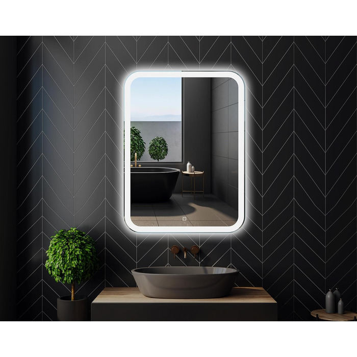 Дзеркало для ванної кімнати Home Glow 50x70 см з LED підсвічуванням, сенсорним вимикачем та округлими кутами