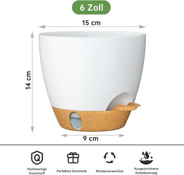 Набір горщиків для квітів ZMTECH 25 см з підставкою, пластикові пересаджувальні горщики з автополивом, квіткові горщики з індикатором рівня води для дому/саду (2 шт.,) (Білий, 15 см (5 шт.))