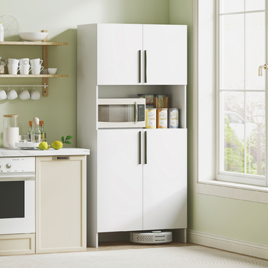 Шафа для кухні, шафа для зберігання продуктів, для кухні, вітальні, їдальні, шафи, полиці, полиця для мікрохвильової печі, ДСП, білий