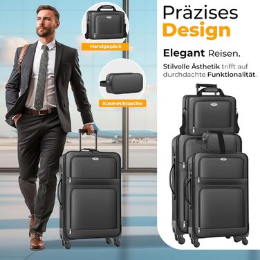 Набір валіз KESSER® 4 шт. | Чотири валізи з тканини з кодовим замком TSA, 360° колесами та телескопічною ручкою | Косметичка, ручна валіза та великі валізи для подорожей та бізнесу (Антрацит)
