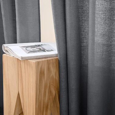 Набір з 2 завісок з вуалі MIULEE прозора лляна фіранка з вушками прозора штора неправильної текстури шаль з вушками Віконна шаль напівпрозора для спальні (245 x 140 см (В х Ш), темно-сіра)