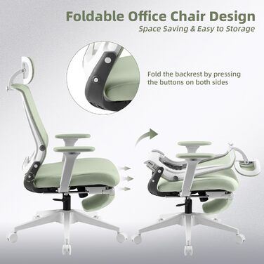 Ергономічне офісне крісло з високою спинкою, підставка для ніг, комп'ютерне крісло з сітчастою спинкою, фіксована підголовник, 2D підлокітники, регульована поперекова підтримка, м'яке сидіння