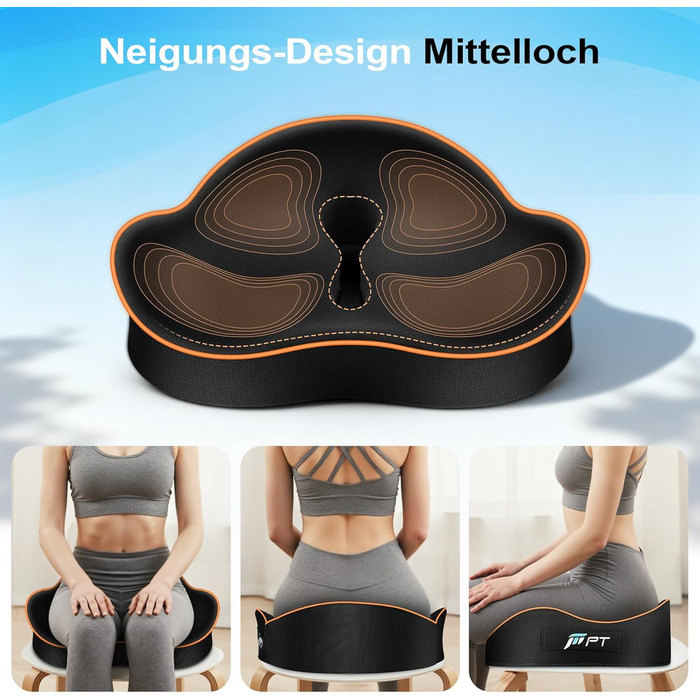 Ергономічна подушка для сидіння з memory foam для офісного крісла та авто, подушка для офісного крісла, авто та home office, знімний чохол, неслизька, M (60–85 кг)