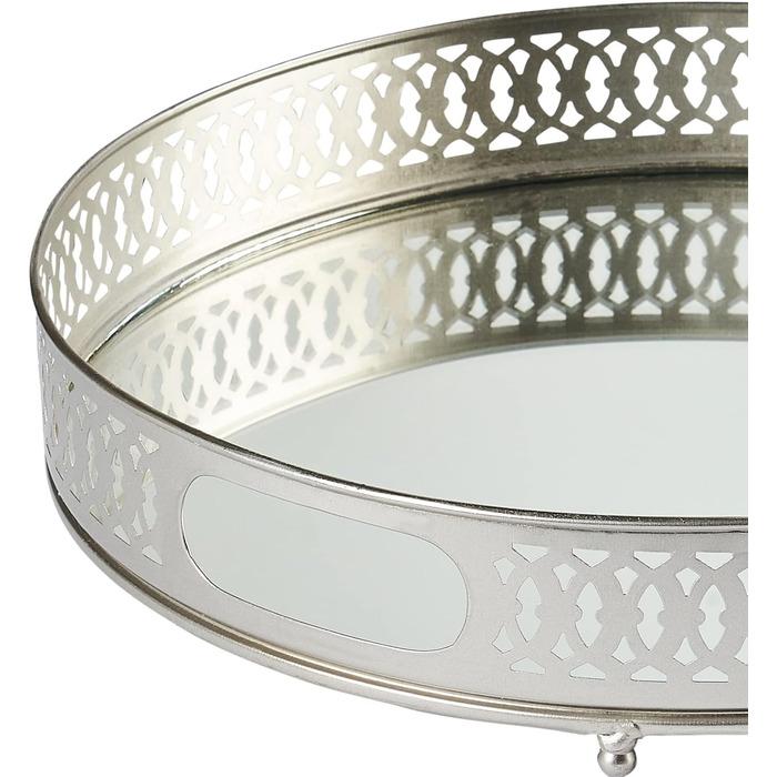 Круглий дзеркальний піднос Нікіта 30 см заввишки срібло круглий металевий піднос для свічок з високим обідком старовинний сервірувальний піднос для кухні східна срібна прикраса на накритому столі