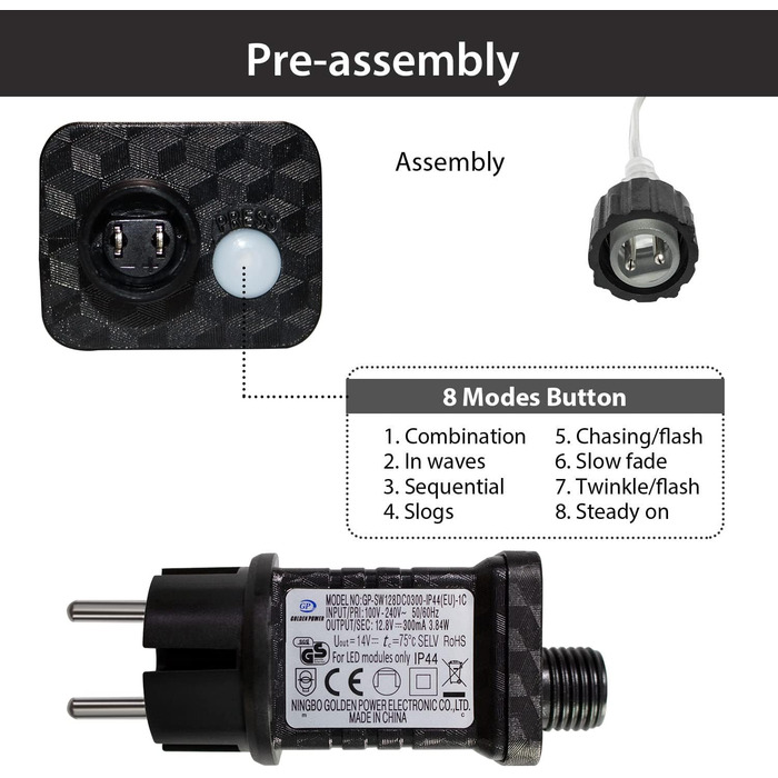 EASTERNSTAR Льодогенератор світлодіодна гірлянда мідний дріт 20м, 200 LED, EU штекер, 8 режимів, водонепроникна, для декору інтер'єру, екстер'єру, саду, вечірки, Різдва, освітлення, тепле біле світло