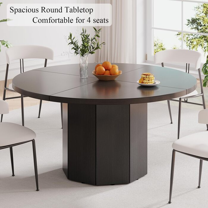 Округлий обідній стіл HSH для 4-6 осіб. Дерев'яний стіл для їдальні/кухні з сучасним дизайном, чорний дуб, 120 x 120 x 75 см