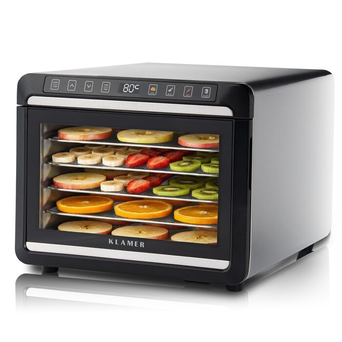 Сушарка для фруктів та овочів KRAMER W з таймером 24h та регулюванням температури 35-70°C, 5 висувних полиць, корпус з нержавіючої сталі, без BPA