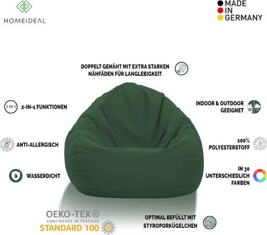 Подушка для підлоги Beanbag XXL для дорослих і дітей - підходить для ігор або відпочинку - в приміщенні та на вулиці, оскільки вона водонепроникна - з намистинами EPS, колір темно-зелений, розмір XL