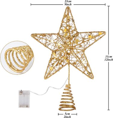 Ялинкова іграшка Anstore, ялинкова іграшка Ялинкова зірка Ялинкова іграшка з 30 світлодіодами, 31 см, золото