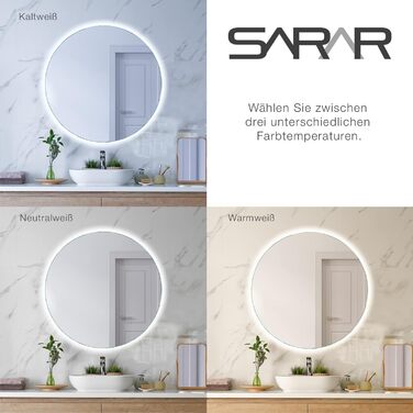 SARAR Круглий дзеркало для ванної кімнати з LED-підсвічуванням 120 см, Made in Germany, дизайн MAR113