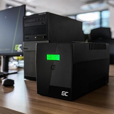 Джерело безперебійного живлення ДБЖ Green Cell UPS 600 ВА 360 Вт зі спеціальним застосуванням GC Захист від перенапруги 230 В Лінійно-інтерактивне керування напругою Система ДБЖ AVR USB/RJ11 2 шт. РК-дисплей Schuko 600 ВА (360 Вт) Вежа