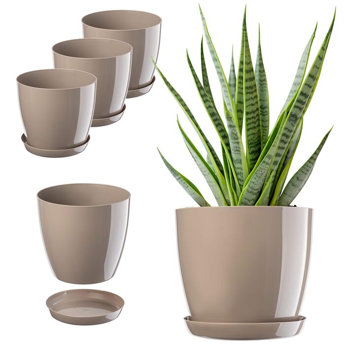 Набір горщиків для квітів KADAX (3 шт., 20 см, бежевий) – пластикові горщики для дому, підвіконня, кімнатних рослин та трав