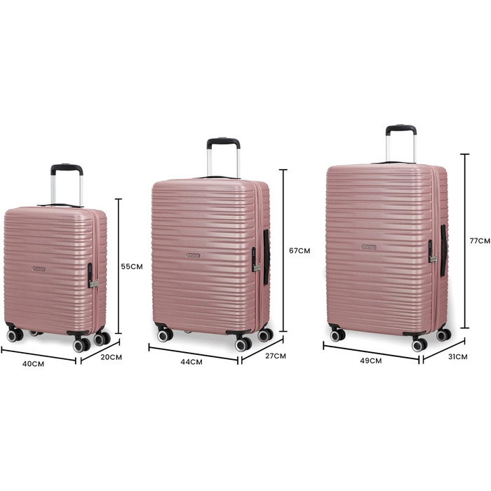 Набір валіз American Tourister Aerotech (3 шт.) - ручна поклажа, середній, великий, розширюваний, з TSA-замком, блакитний/рожевий (металік)