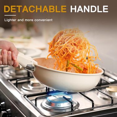 Набір посуду Astercook 21 предмет: каструлі та сковорідки з антипригарним покриттям, керамічний набір посуду, знімні ручки, для дому та кемпінгу, сумісний з індукцією, можна мити в духовці, стійкий