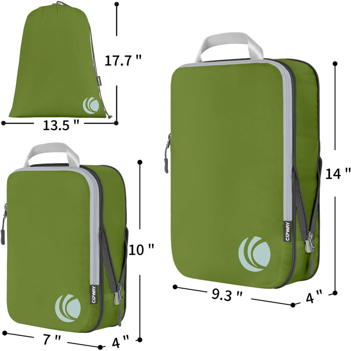 Набір компресійних органайзерів для подорожей Cipway, ультралегкі пакувальні куби для валізи та рюкзака, 5 шт., зелений