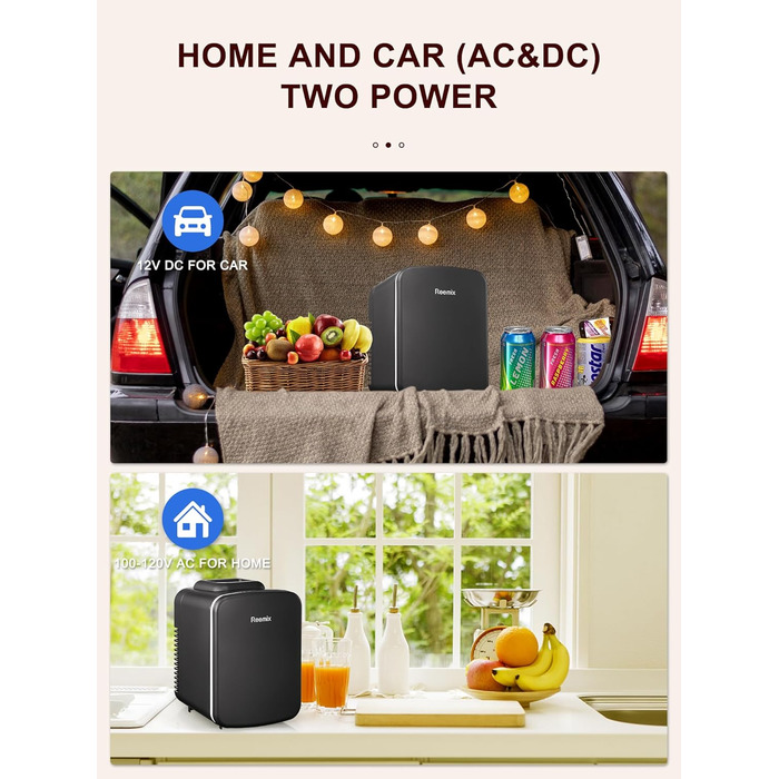 Міні-холодильник Reemix 4L/6 банок, портативний, для косметики, напоїв, їжі, чорний