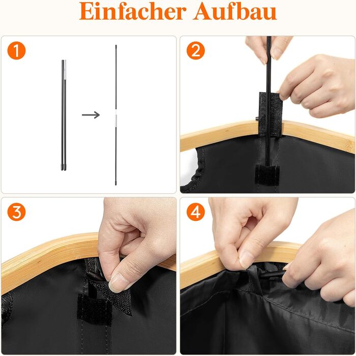 Кошик для білизни Lifewit з кришкою, вузький, складаний, 65л, бамбук, з ручкою, чорний