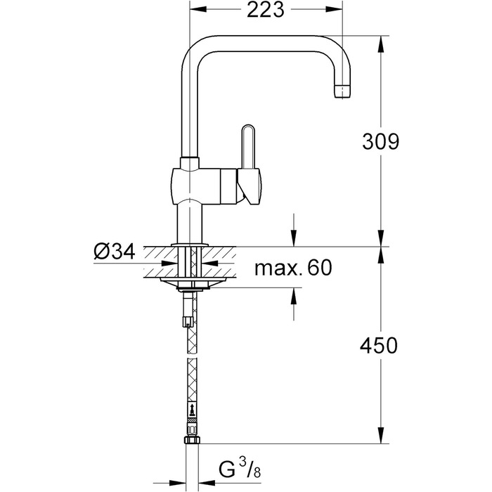 Змішувач для раковини одноважільний (з висувним носиком-муссером, ), 32454000 (U-подібний вилив, хром)