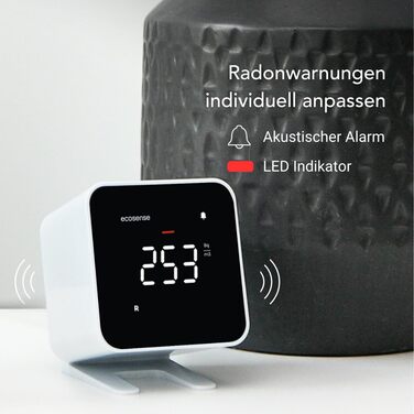 Виявник радону Ecosense EB100 EcoBlu: моніторинг радію, простий у використанні, білий
