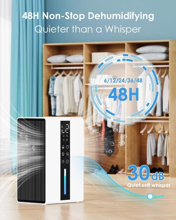 Електричний осушувач повітря з баком для води - 3 швидкості, 2 режими, таймер 48H, авто-стоп, захист від замерзання, для спальні та ванної кімнати (1800 мл)