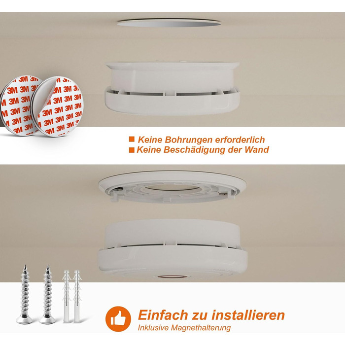 Датчик диму Rauchmelder з магнітною кріпленням, фотоелектричний, 10 років служби, змінна батарея, 4 шт. (4 шт.)