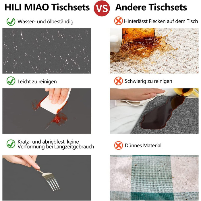 Набір килимків на стіл HELI MIAO, 4 шт., 43x30 см, водонепроникні, термостійкі, імітація шкіри, двоколірні, для дітей