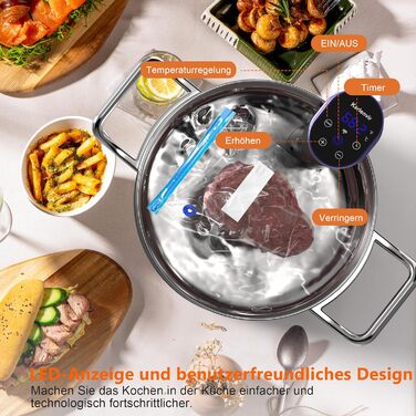 Sous Vide занурювальний кухонний термостат Karienvir 1400W з LCD-дисплеєм, Wi-Fi, IPX7, таймером, фіолетовий