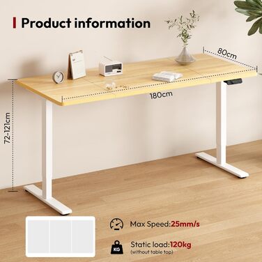 SANODESK електричний стіл для роботи стоячи та сидячи 180x80 см, 2 мотори, пам'ять висоти, білий+клен