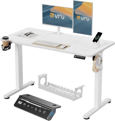 Регульований стіл 120x60 см з USB-C, електричний з пам'яттю, для офісу, стоячий, комп'ютерний, білий Pro