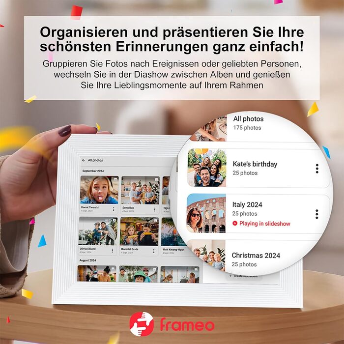 Цифровий фоторамка Frameo 15.6 дюймів, 32 GB, FHD IPS сенсорний екран, Wi-Fi, чорно-білий