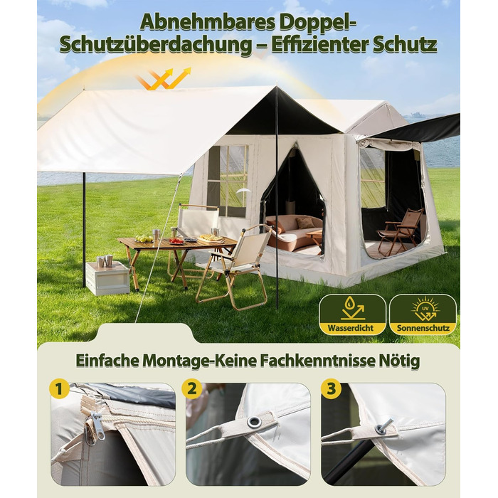 Надувний кемпінговий намет Oxford 420D Glamping для 2-3 осіб з насосом, водонепроникний (3000 мм), всесезонний вітрозахисний намет з москітною сіткою